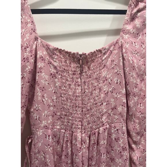 Reformation Rosalie Long Sleeve Square Neck Pink Floral Mini Dress Sz 2 - Picture 11 of 12